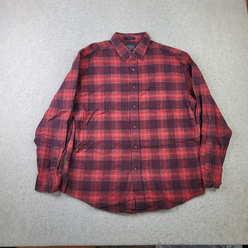 Pendleton Mason Button Down Shirt Mens Large Red Plaid Flannel Long Sleeve Retro